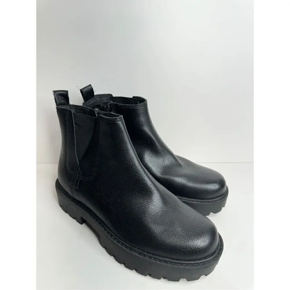 Zodiac‎ Ankle Booties Size 5 Black Chunky Sole Block Heel Faux Leather Boots